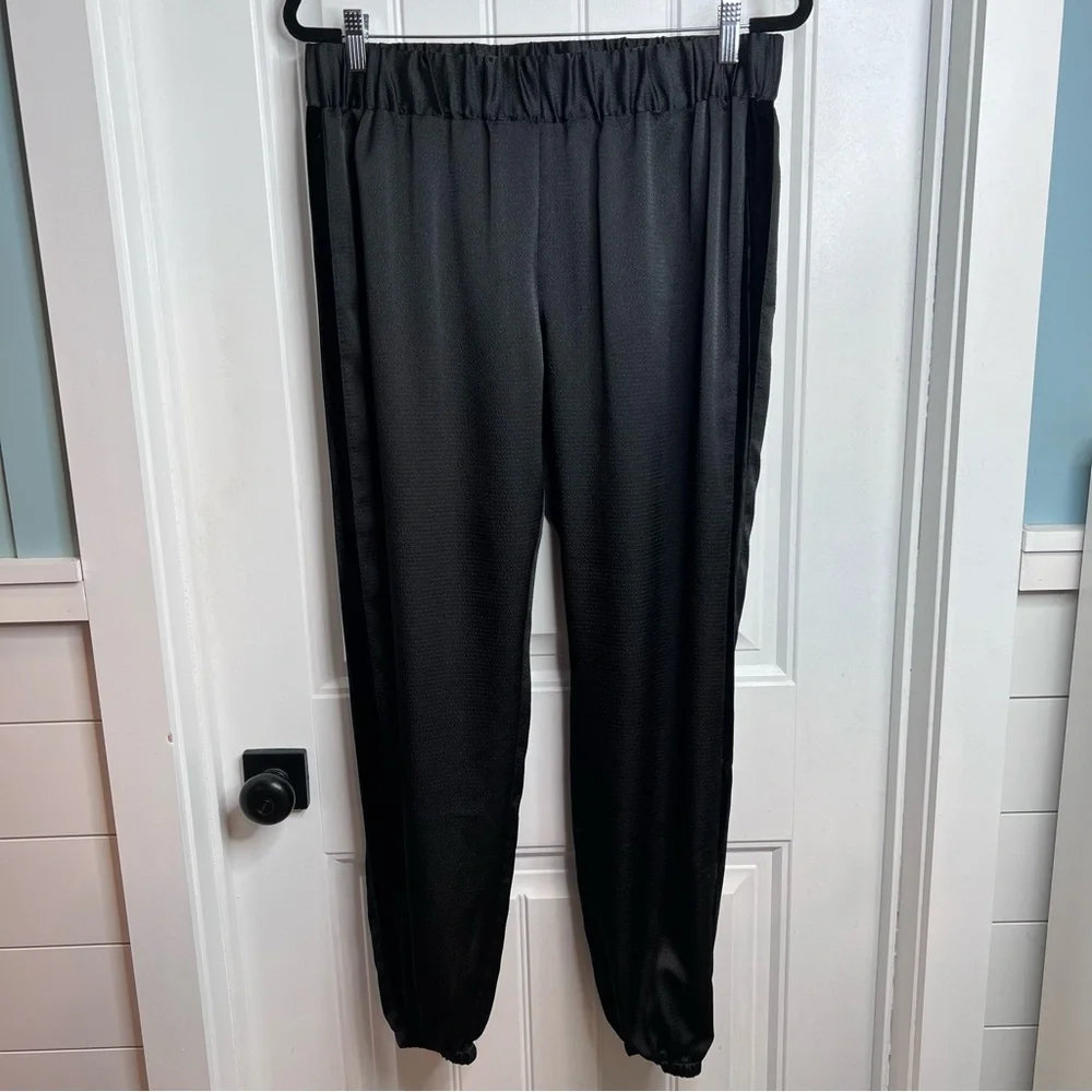 Emily McCarthy Black Downtown Velvet Racing Stripe Jogger Pants. Size Large. - Picture 2 of 13